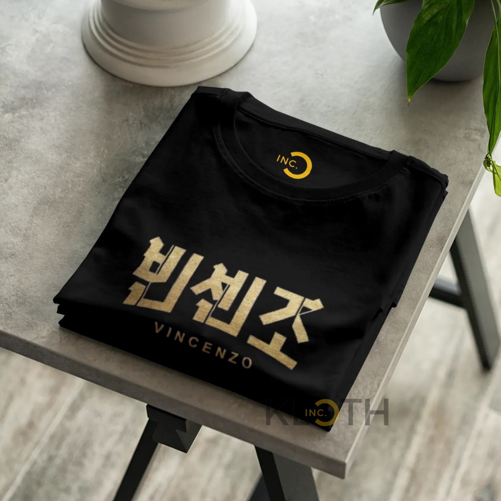 Kaos Drakor Vincenzo Hangul Title Cotton Combed 24s Bisa Upgrade Lengan Panjang