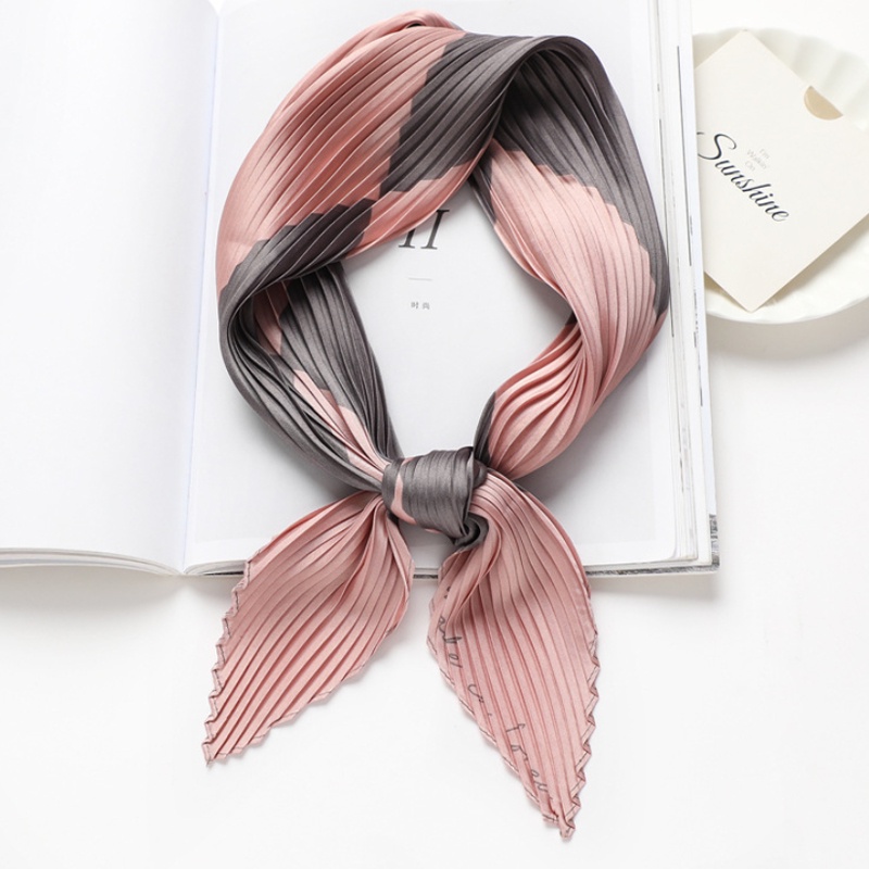 &quot;Ran&quot; 70x70 cm Pleated Pleats Diagonal Scarf, Scarf Leher, Scarf Tas, High Grade Silk Immitation