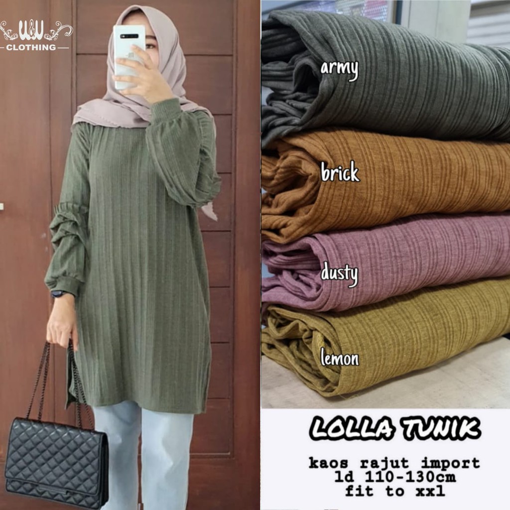 Lolla Tunik by W&W Clothing Bahan Rajut Import Ld 110-130 Fit to XXL Tunik Wanita Murah