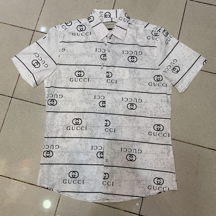 Promo Kemeja Pria Gucci Font Putih Premium Import Berkualitas
