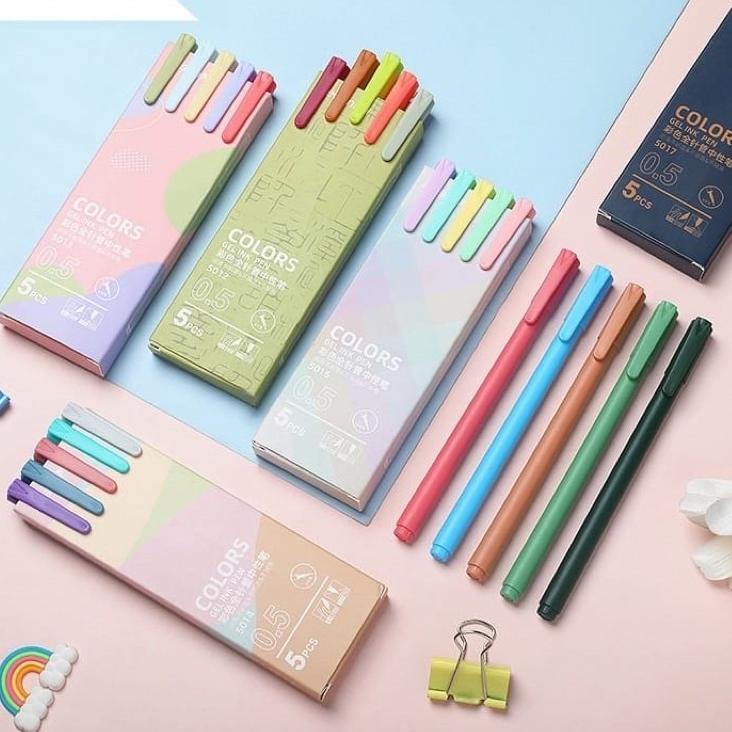 

Top Now Morandi Macaron Color Gel Pen Set 5pcs Bolpen