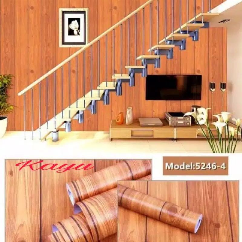 Walpeper dinding motif 3D / ungu / biru / kuning / putih / kayu / walpaper dekorasi-KAYU