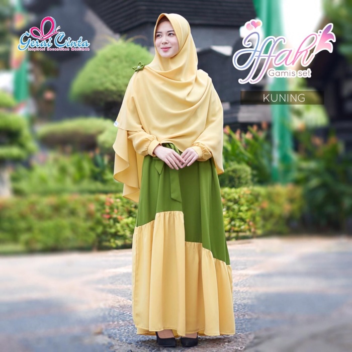 PREMIUM GAMIS IFFAH SET GERAI CINTA - HIJAU, S