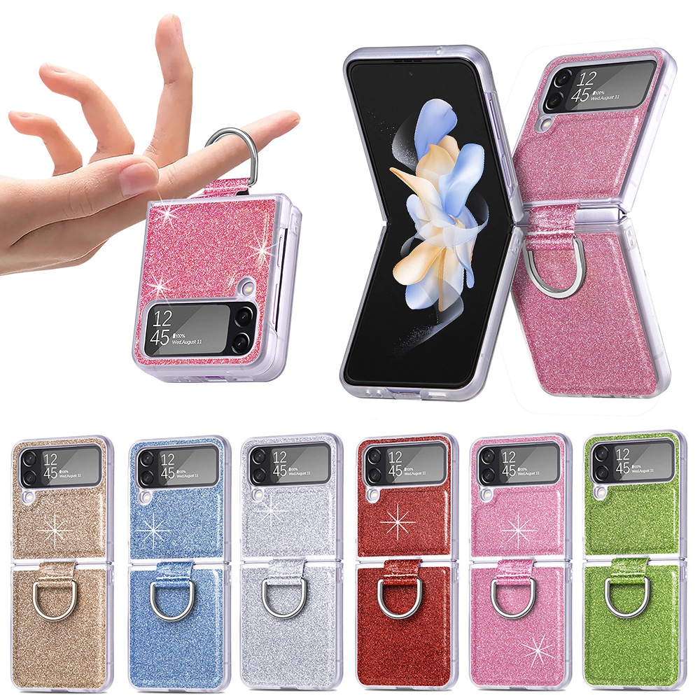 finger ring case for samsung galaxy z flip 4 5g flip4 hard pc protect shell bling sparkle glitter an