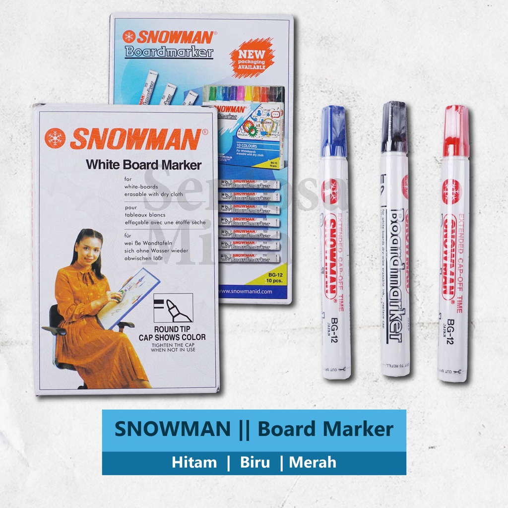 

Spidol Snowman Boardmarker BG -12 BG12 Non Permanent Whiteboard Warna Hitam Biru Merah