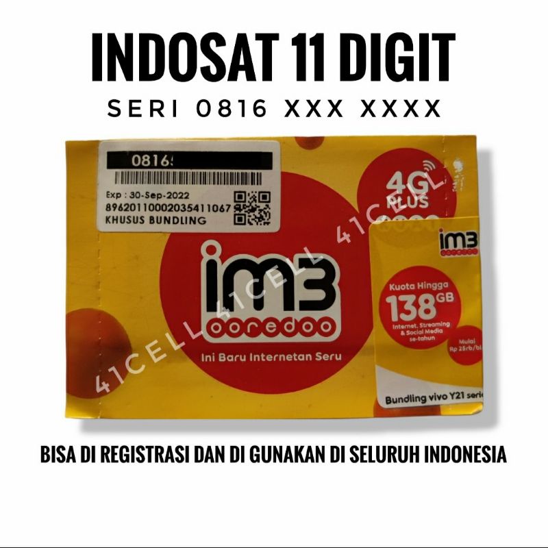 Nomor Cantik Indosat 11 Digit Kartu Perdana Prabayar Im 3 Ooredoo 4G LTE Murah 10 12