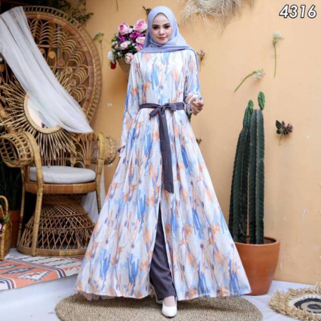 SETELAN CELANA DAN LONG TUNIK /PAKAIAN WANITA MUSLIM SYARI MOTIF