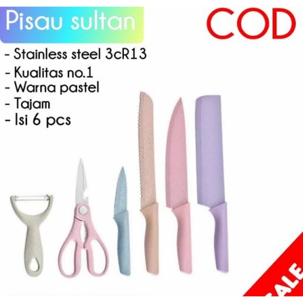 Pisau Set jerami 6in1 gandum elegan cantik pisau colorfull evcriverh kitchen knife