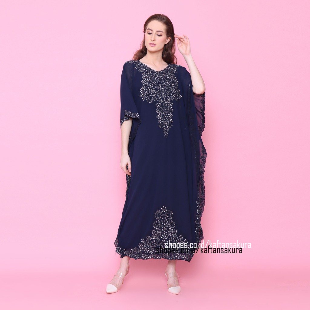 Baju Gamis Wanita Muslim Full Payet premium Bahan Sifon Terbaru warna navy coklat hitam putih pesta untuk lebaran 2023