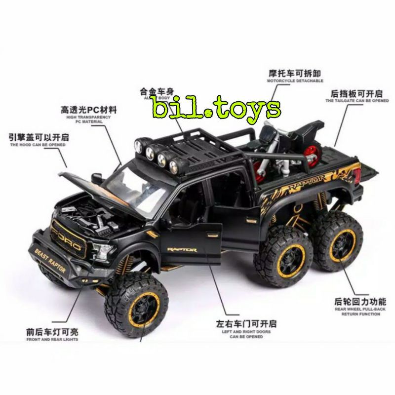 Ford F150 6x6 Raptor Model Mobil Diecast Bahan Alloy Skala 1: 24 Die Cast Models Toys