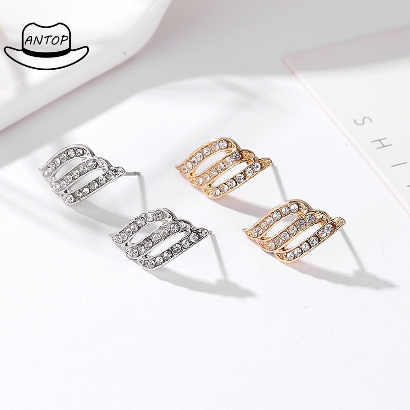 Antop！Anting Kristal Pejantan Bertabur Bulu Sayap Malaikat Anting