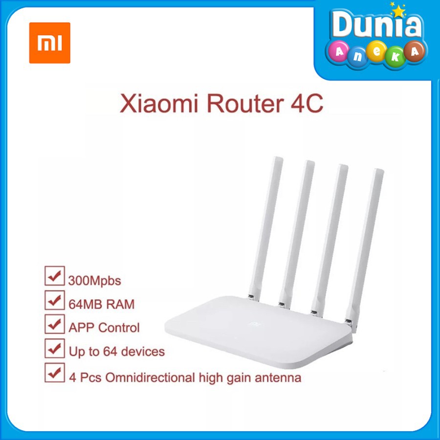 XIAOMI MI ROUTER 4C 4 ANTENA OMNIDIRECTIONAL MEMORI 64 MB 300MBPS 2.4GHZ SMART CONTROL