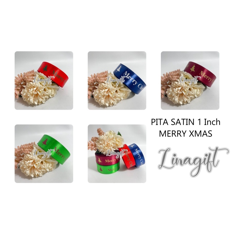 

( Rol - 20 Yard ) PITA SATIN NATAL 1 INCH 2.5 CM - GIFT RIBBON MERRY CHRISTMAS - XMAS