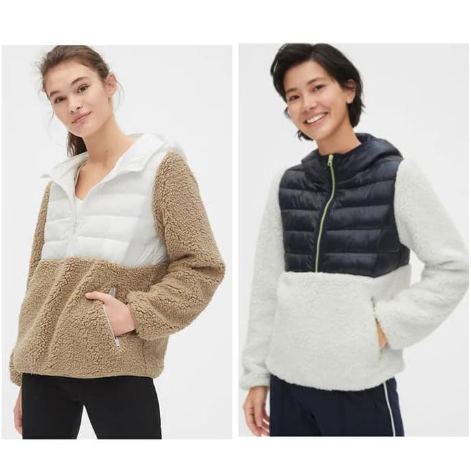 Produk Terbaru Ca Sweater Hoodie Branded - Gap Mix Fabric Sherpa Halfzip Hoodie - True Indigo, Xs