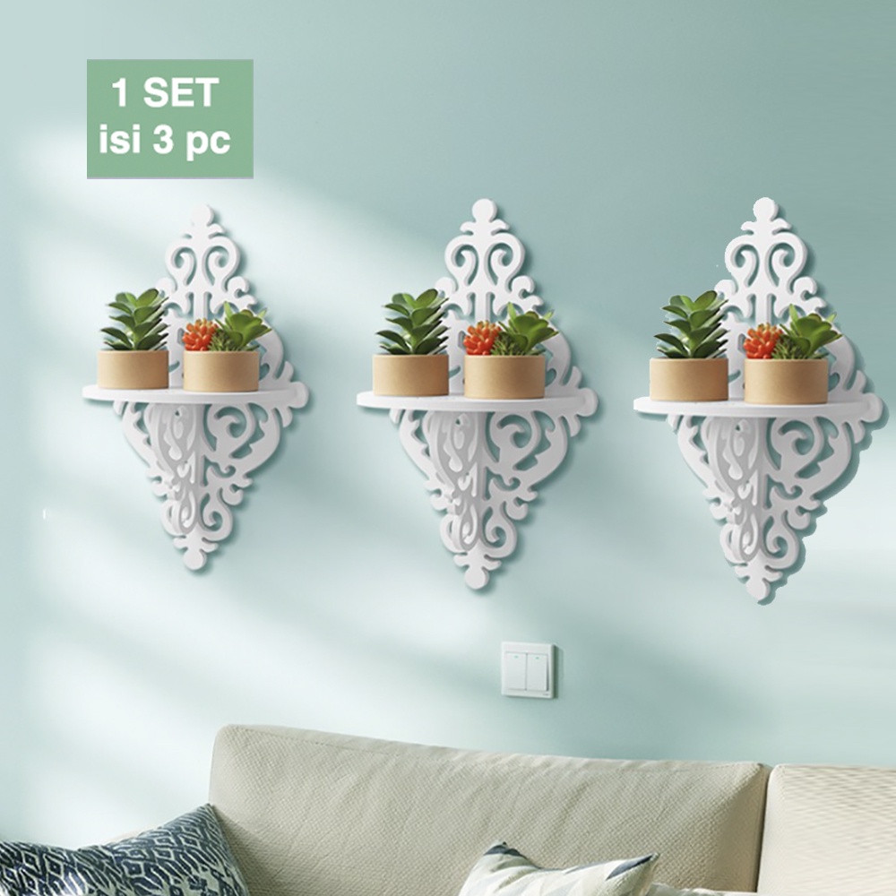 Rak Dinding Shabby Chic Ketupat 1 SET Dekorasi Dinding Ruangan