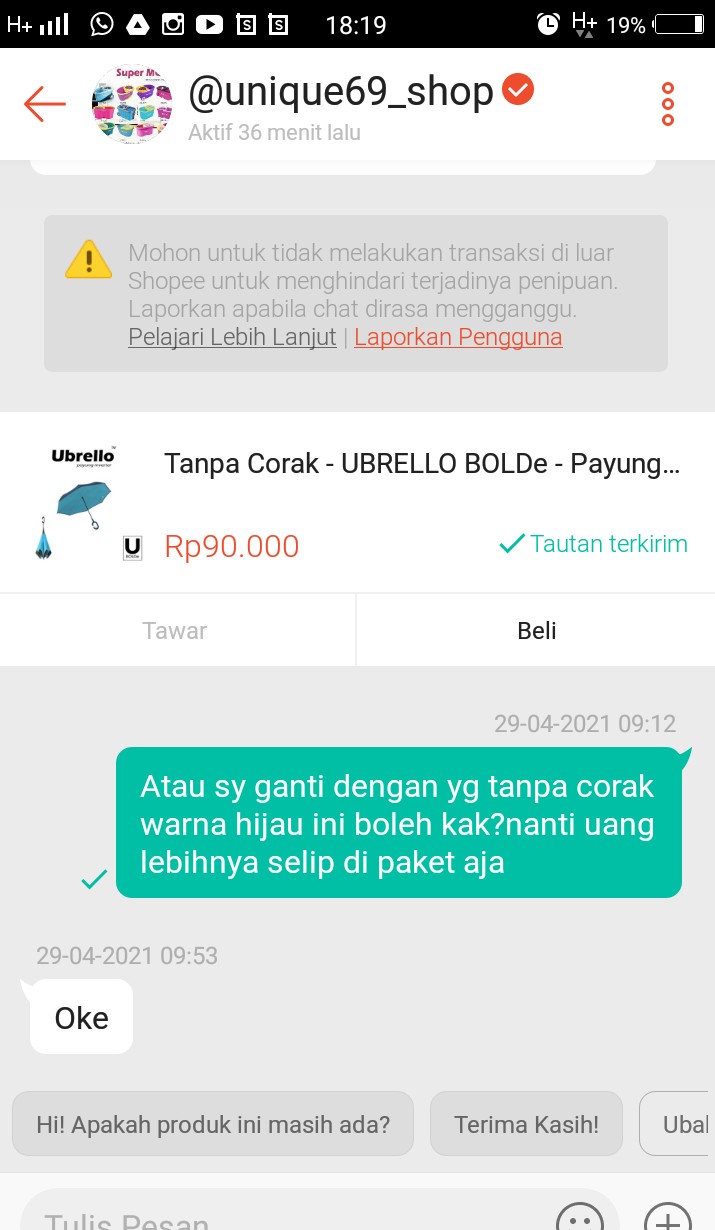 Motif Corak - Ubrello Bolde - Payung Terbalik - Umbrella -