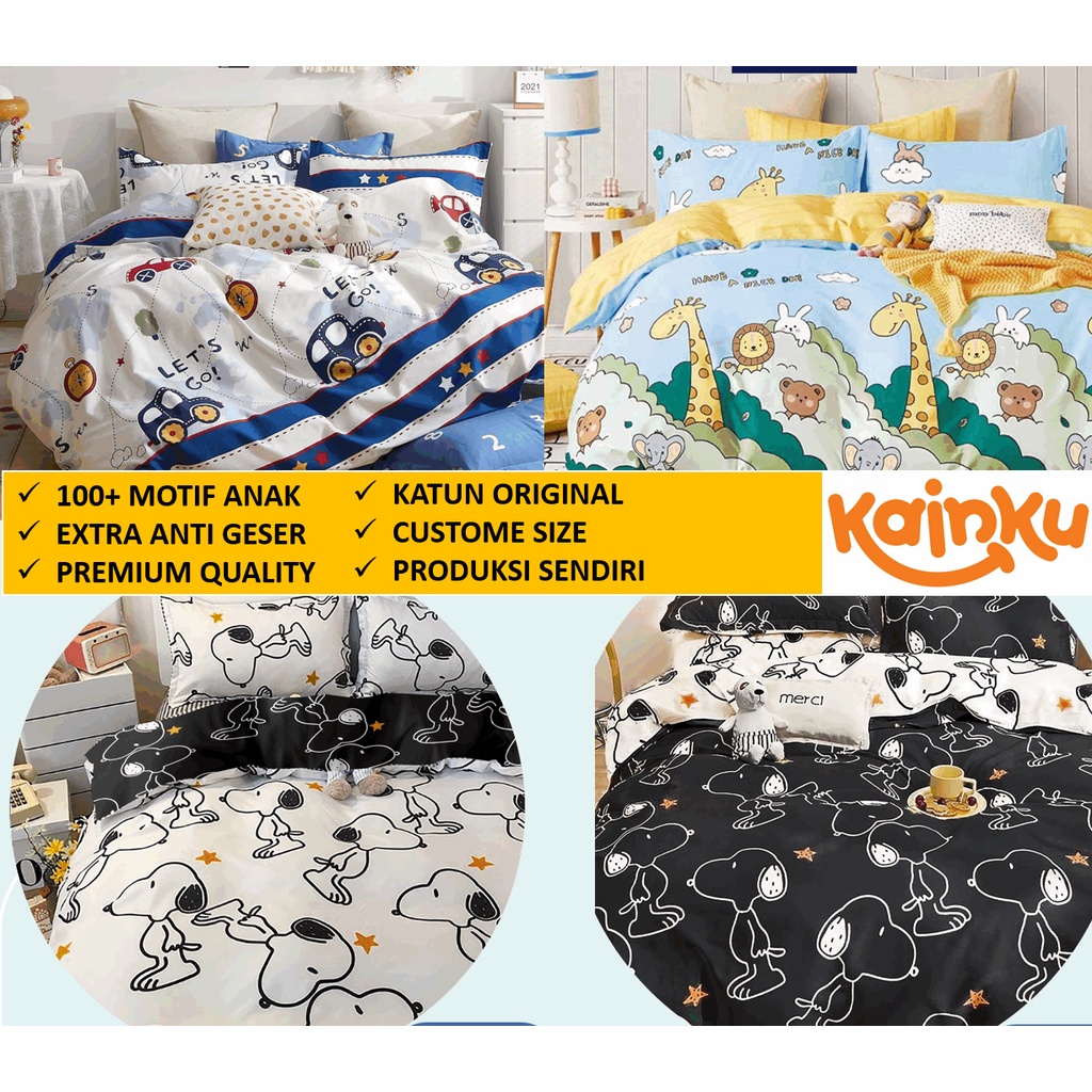 Sprei Katun ORIGINAL anti geser PREMIUM STAR ESRA - Motif Anak Karakter SPREI ANIMAL