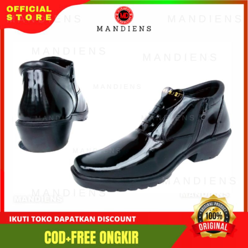 Medali K277 Sepatu High Heels Pria PDH Kulit Asli Kilap Semi Boot Sol Tebal Jenggel Koboi Tebal Kilap - Pdh Tni Polri Security Sepatu Satpam