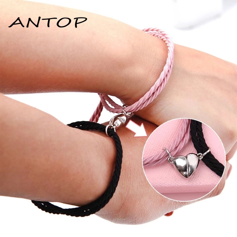 2 Pcs Gelang Couple Magnet Attract Each Other Gelang Elastis Pasangan Pria Dan Wanita ANTOP