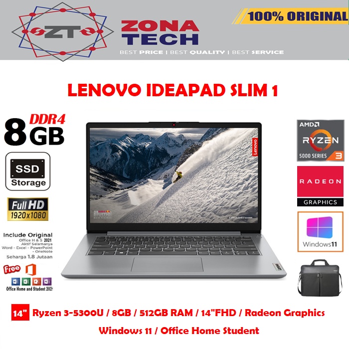 LENOVO IDEAPAD SLIM 1 - RYZEN 3-7320U - 8GB - 256GB / 512GB SSD - 14&quot;FHD - WIN11 - OHS