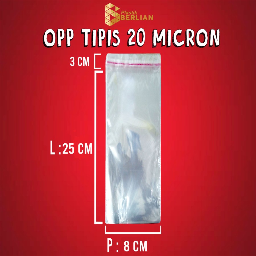 

8 x 25 cm Plastik OPP TIPIS (100 lbr) (lem/seal)