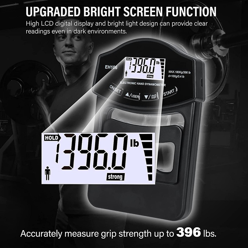 Grip Strength Tester, 396Lbs/180Kg Digital Hand Dynamometer Grip Strength Meter USB LCD Screen Hand Grip Dynamometer