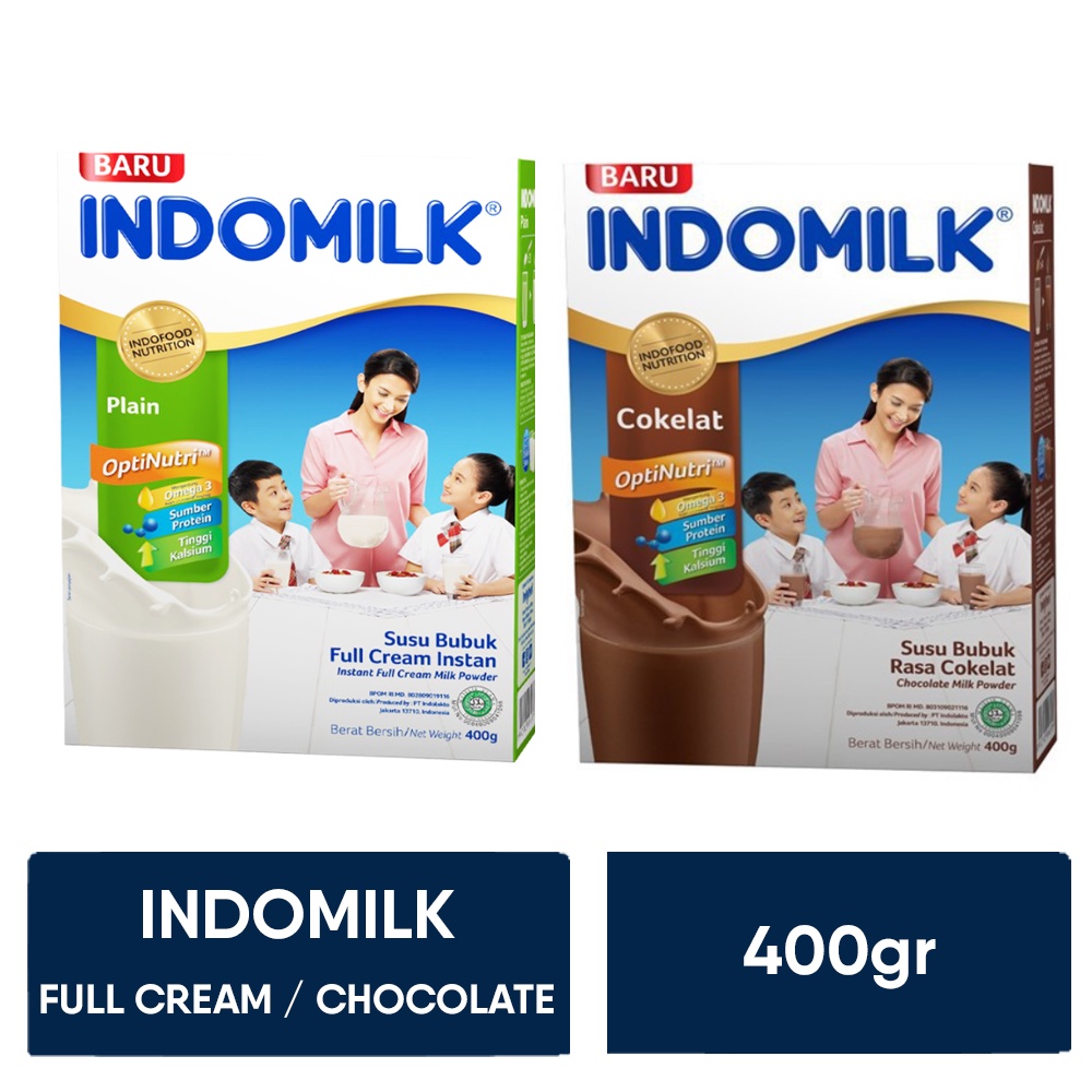 

Indomilk Susu Bubuk Full Cream Plain / Chocolate Cokelat 400gr