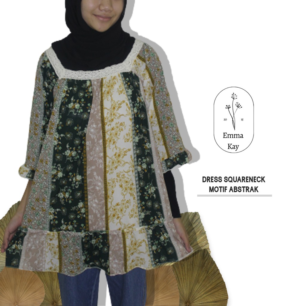 G010 DRESS SQUARE NECK MOTIF ABSTRAK