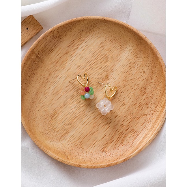 LRC Anting Tusuk Fashion Color 925 Silver Needle Metal Love Crystal Ball Earrings F69722