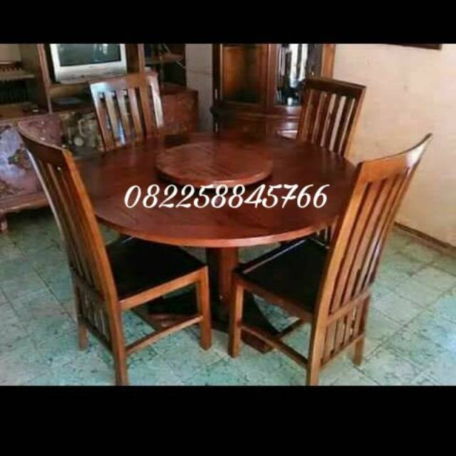 Satu Set Meja Kursi Makan Jati Model Minimalis Bundar Buatan Dari Jepara