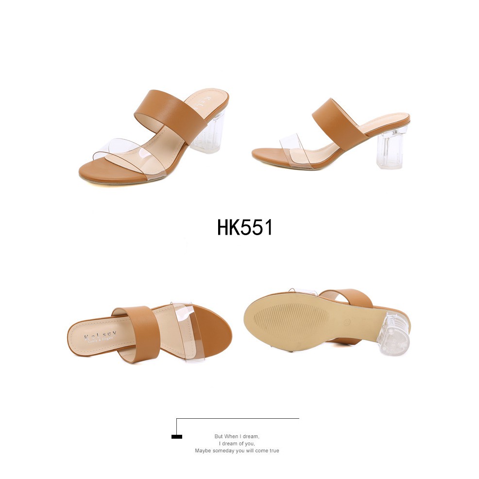 Kelsey Sandals Heels Wanita / Sandal Hak Kaca 8cm HK551