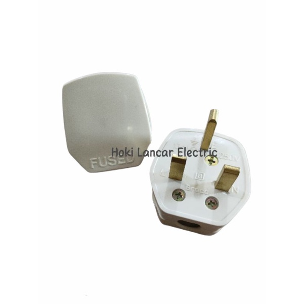 Steker AC Broco Galleo Cream / 3Pin / Broco Steker AC 7110 Plug 3Pin 13Amp New Gee