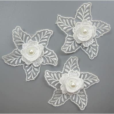 Lace Patch - White Flower Beading #31 (5pcs)