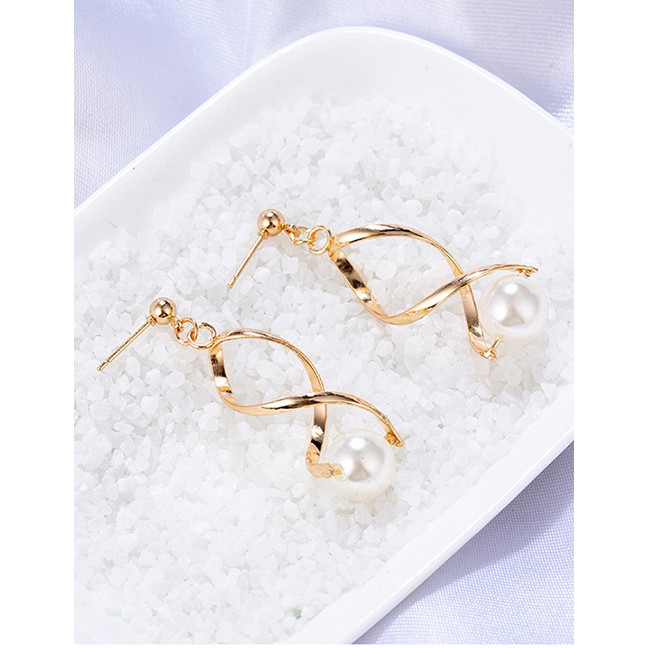 LRC Anting Tusuk Fashion Gold Color Pearls Decorated Pure Color Earrings F21968