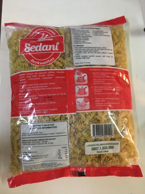 Pasta Sedani / Makaroni Sedani Pipa / Makaroni Sedani Spiral 1kg