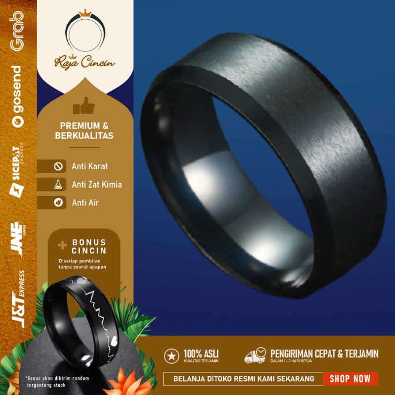 Cincin Pria Titanium Wanita Hitam Emas Perak Anti Karat Original Mewah Polos Keren