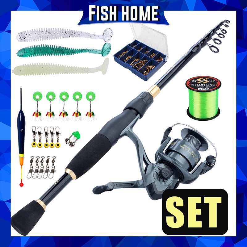 Sougayilang Joran Pancing Set 1.8M-2.4M Fishing Rod Teleskop Design Carbon Fiber Joran Pancing And Gear Ratio 5.2:1 Spinning Reel Pancing 1000-4000 Modle Gulugan Pancing Joran Pancing Set