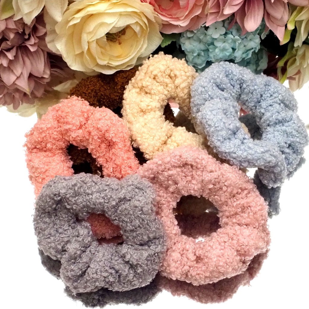 Ikat Rambut Scrunchie Korea Bulu Handuk Halus Kuncir Ponytail Aksesoris Rambut Wanita Anak Perempuan