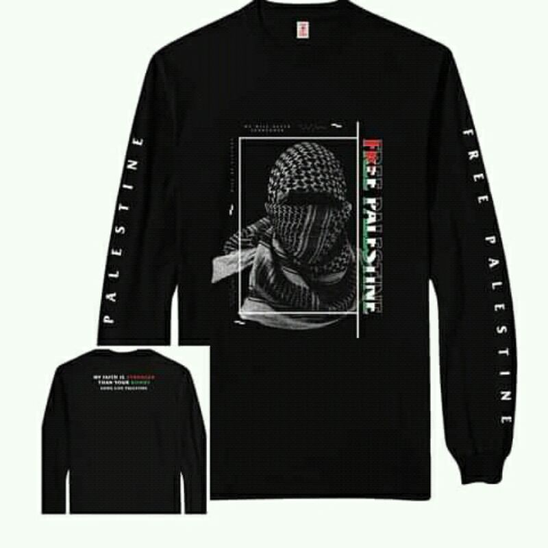 Muslim pria Kaos Palestina-kaos santri - kaos tulisan arab - kaos dakwah lengan panjang - kaos hijra