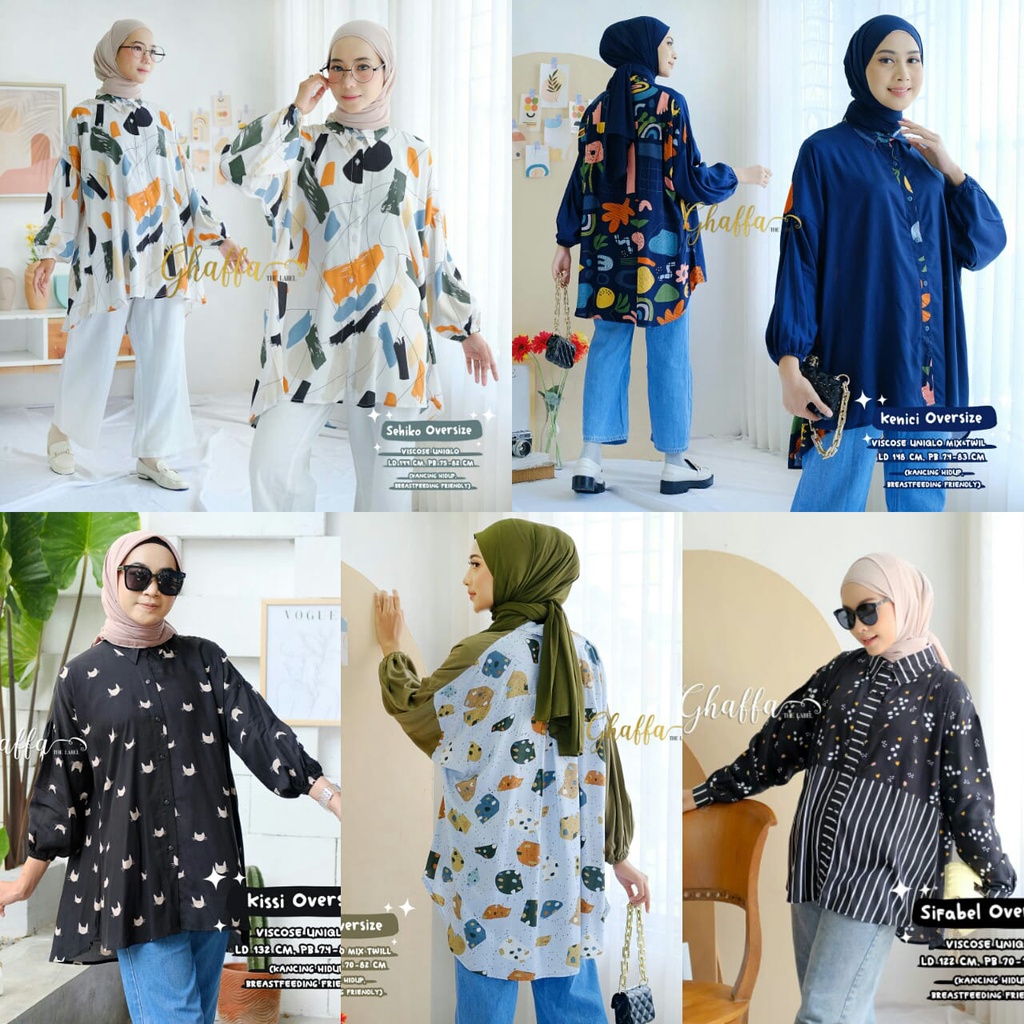 Atasan aneka Oversize Tunic Tunik Kemeja Blouse Fashion Muslim Pastel Korea Motif Polkadot Abstrak K