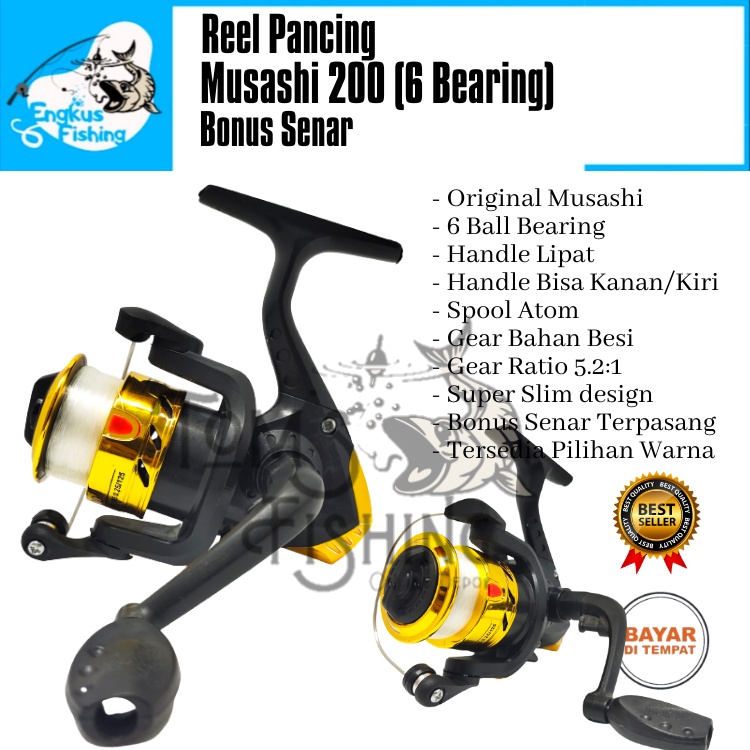 Reel Pancing Musashi MS200 Mini ( 6 Bearing ) Bonus Senar Murah - Engkus Fishing