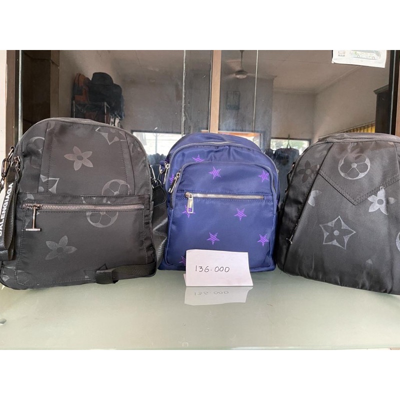 Tas Wanita Ransel Backpack Selempang Sling Bag Sekolah Kerja Kain Nilon Import Tanggulangin