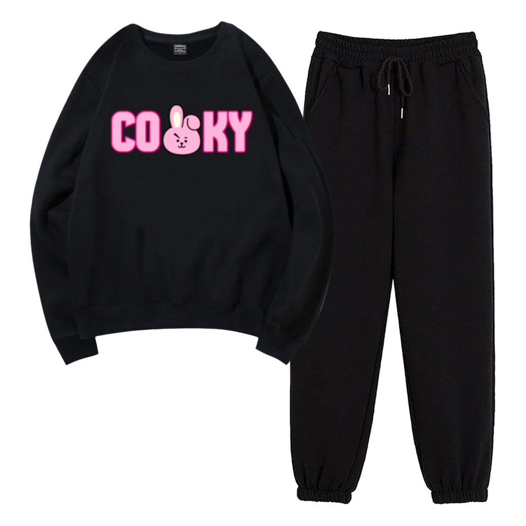 BESS - Baju Setelan Wanita Murah / Setelan Sweater + Jogger Hitam - CUKY FONT