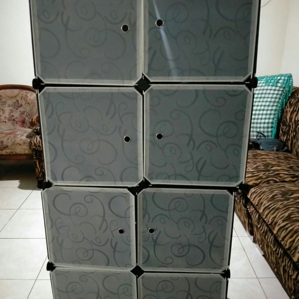 Lemari Baju Pakaian Plastik DIY 4 Pintu Portable - Black