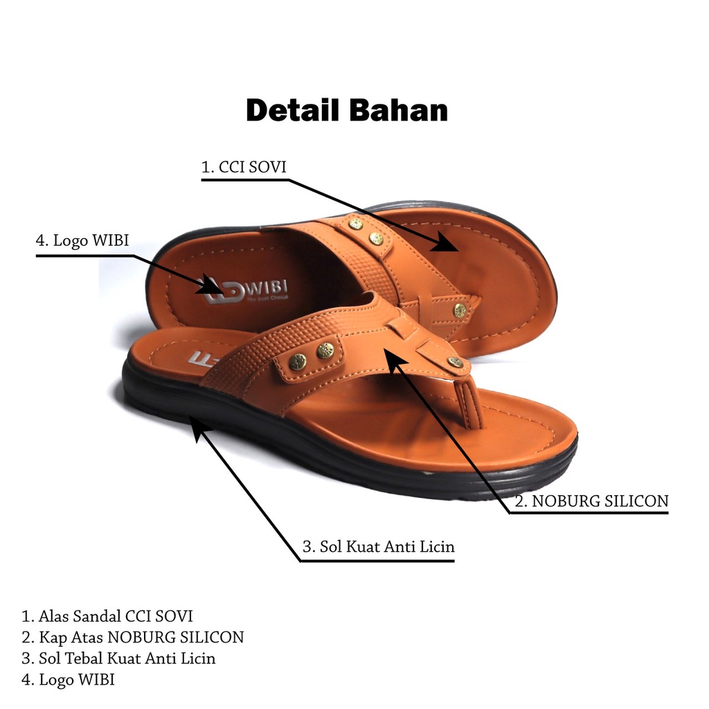 AFLAH X WIBI Sandal Pria Japit Kulit Motif Dua Kancing Hitam Coklat Tua Tan S03