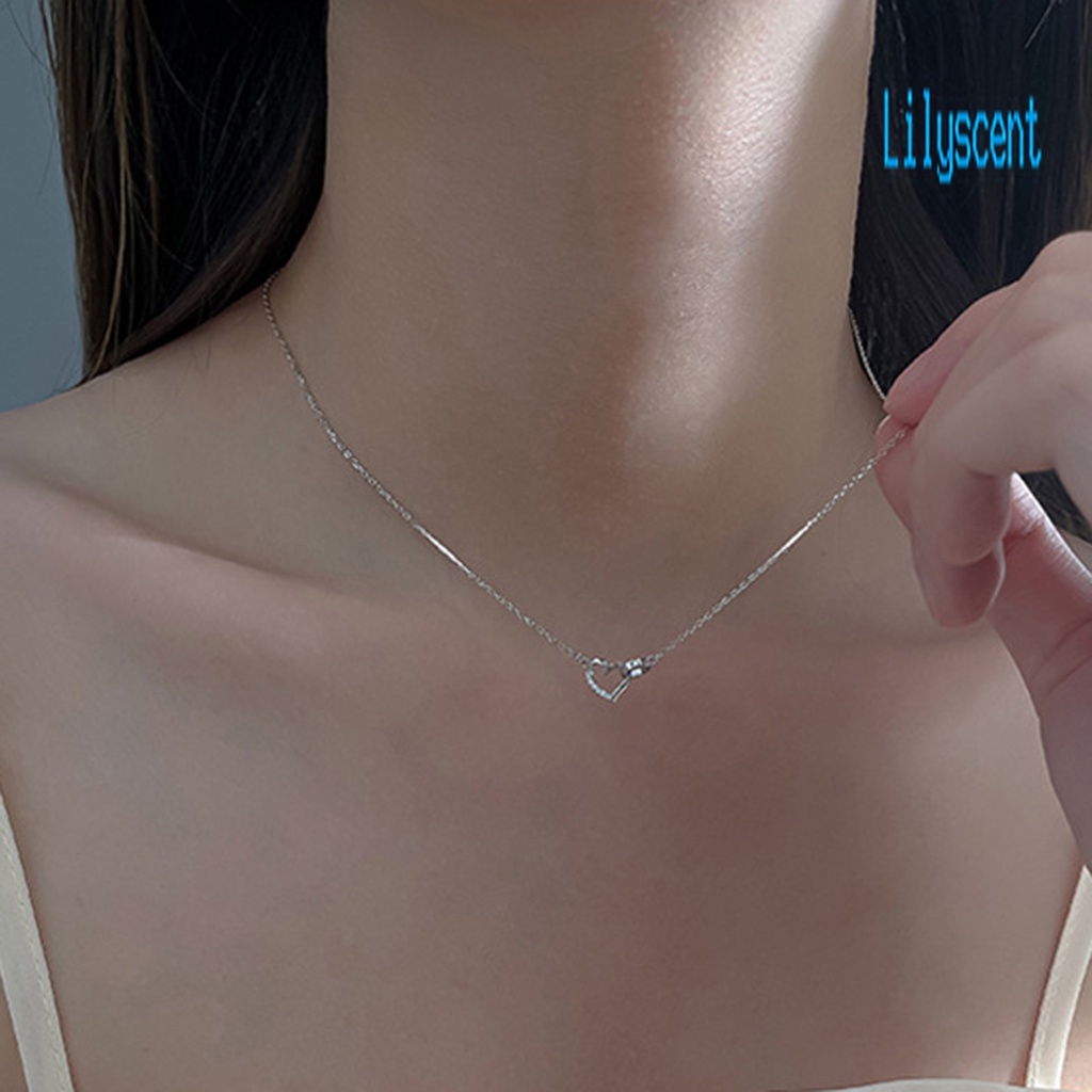 Kalung Rantai Bentuk Hati Aksen Berlian Imitasi Adjustable Untuk Wanita