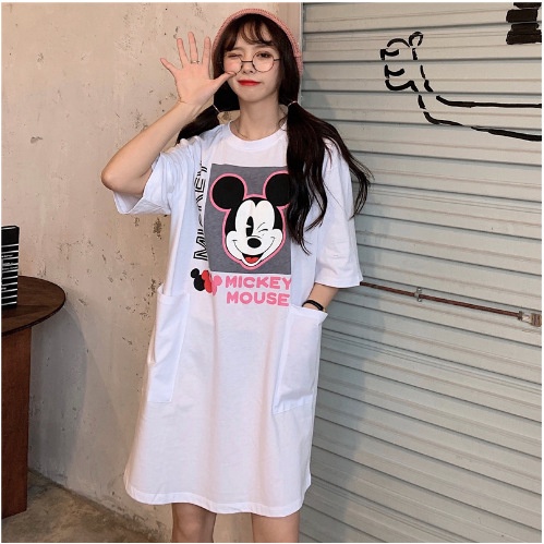 #Sisjuly# Gaun T-Shirt Panjang Menengah Atas Longgar Wanita Gaya Korea