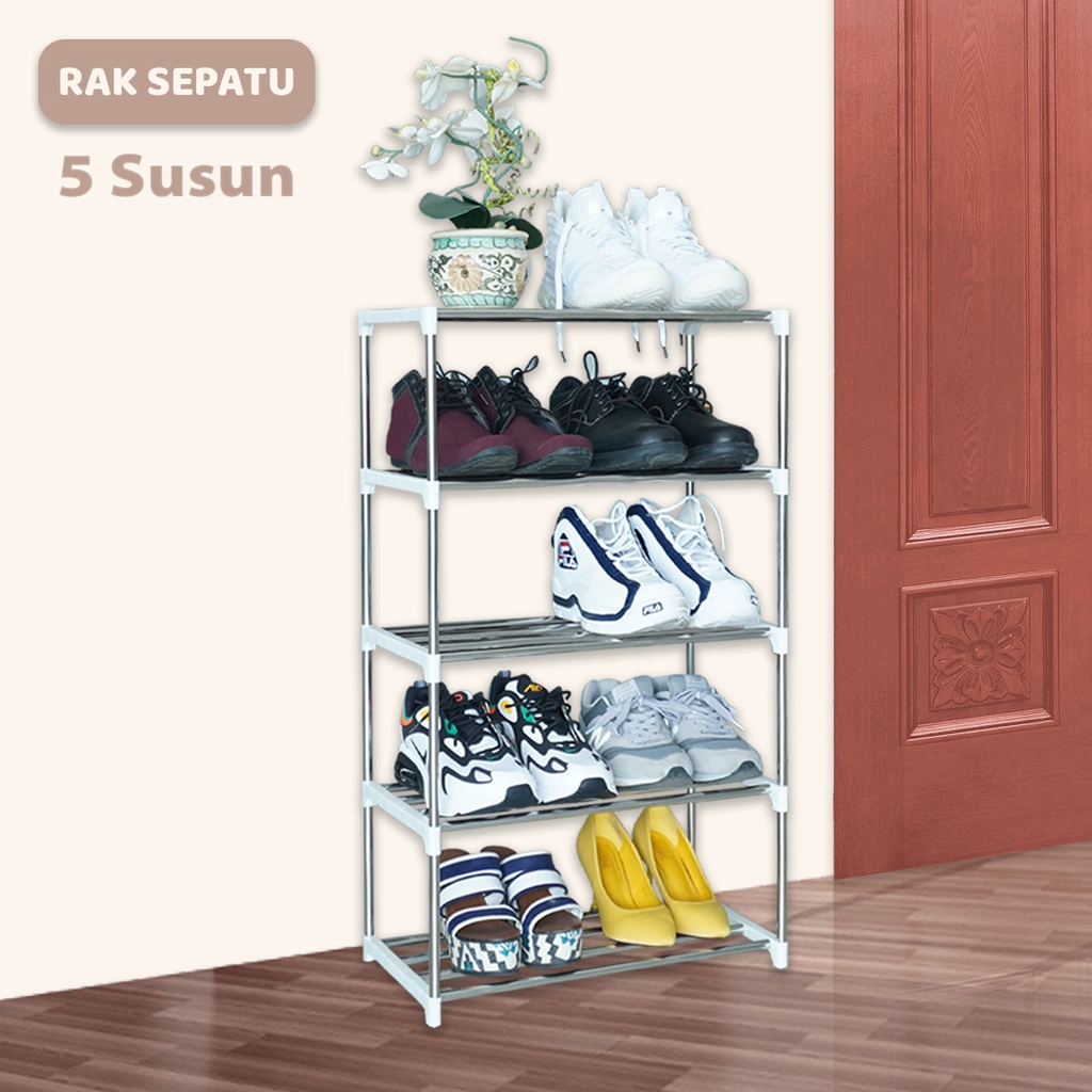 Rak Sepatu Sandal Stainless Steel Rack Tanaman 5 susun Kuat dan Anti Karat