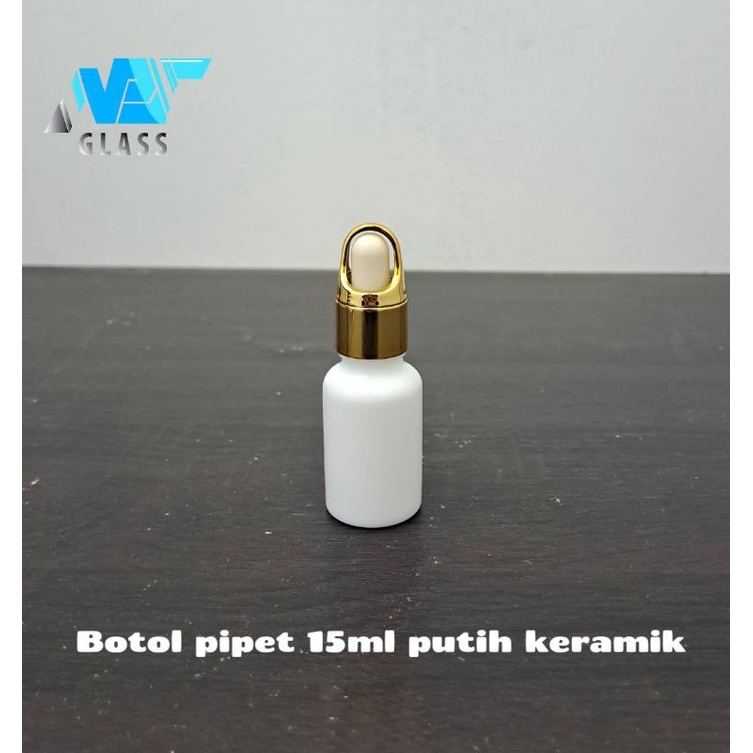 botol pipet kaca 15ml putih mutiara tebal ring gold / botol serum 15ml import