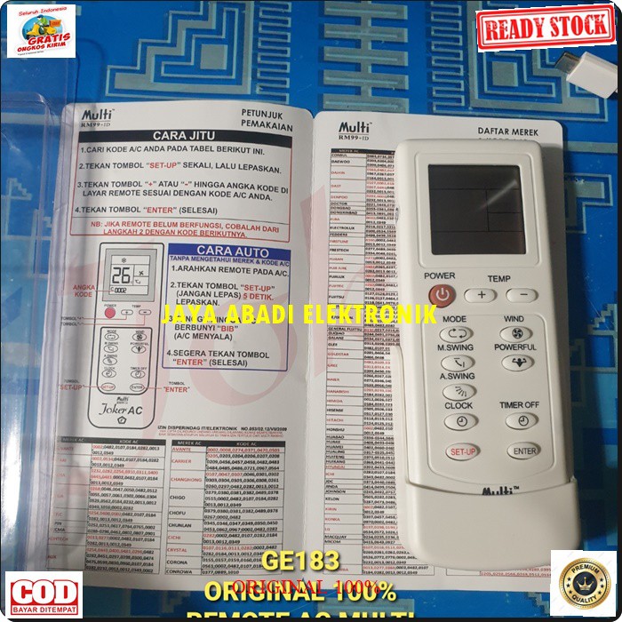 Joker original remote ac multi UNIVERSAL remot ac penyejuk pendingin ruangan control universal multi guna serba bisa kontrol air manual auto otomatis G183  BISA SEGALA MEREK AC 99.9% SUKSES  GARANSI UANG KEMBALI 100% JIKA TERBUKTI TIDAK ORIGINAL  BONUS HO